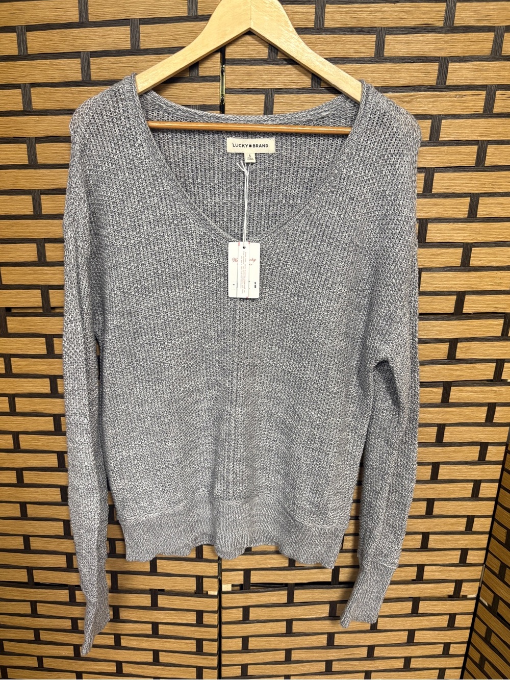 Lucky brand gray v neck sweater size small